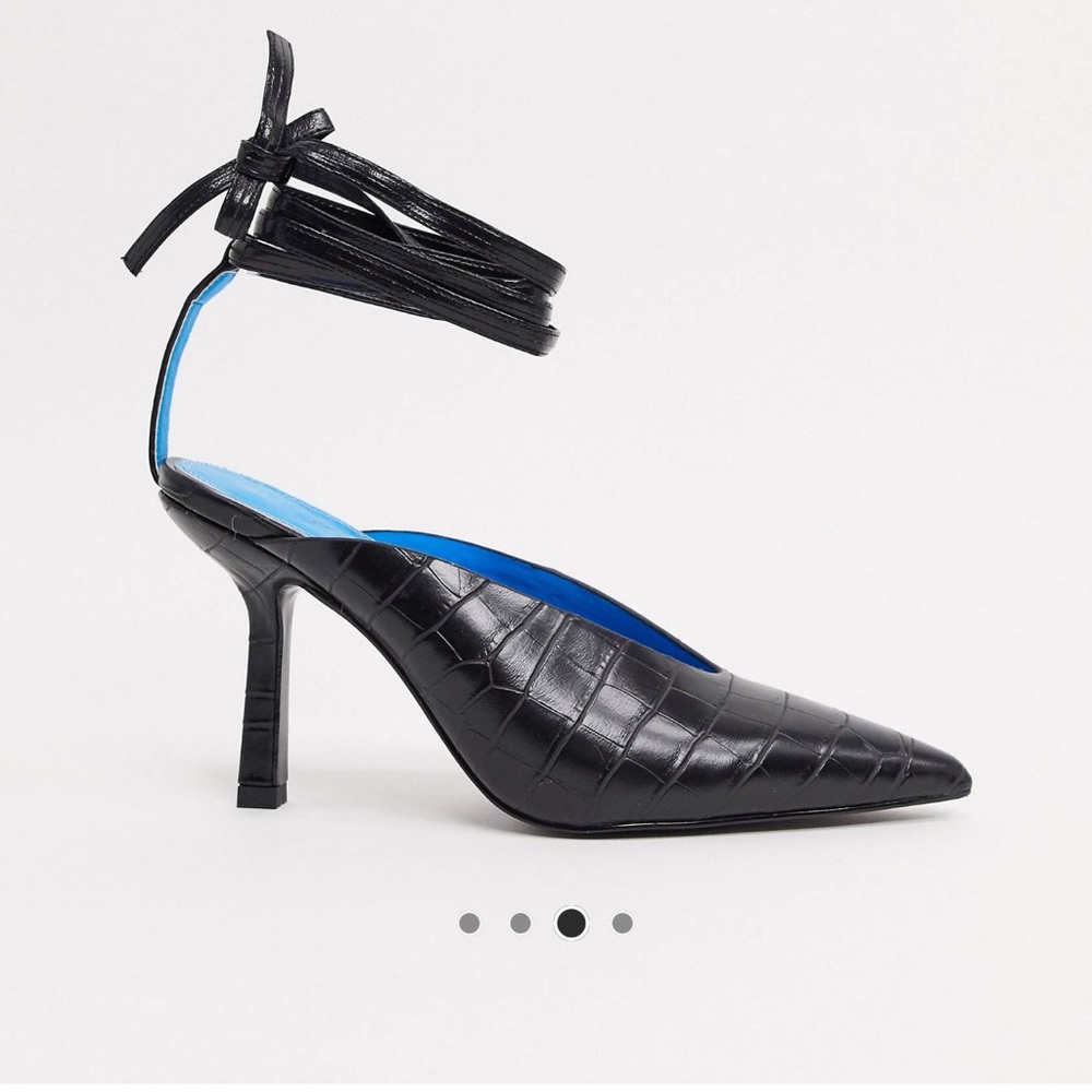 ASOS tie up mules in black croc NIB
